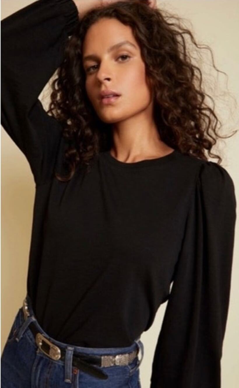 Nation LTD Black Cotton Long Sleeve Crew Neck Tee Shirt XS Peru Soft